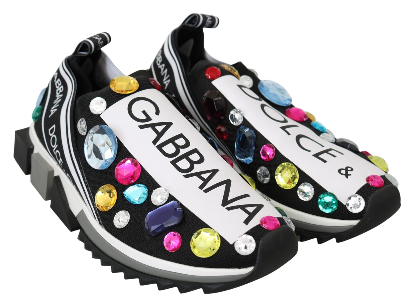 Dolce & Gabbana Black Multicolor Crystal Sneakers