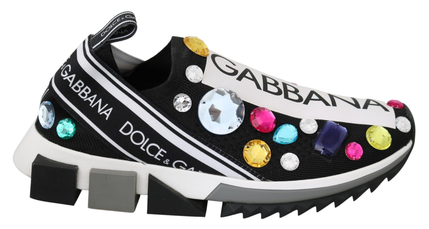 Dolce & Gabbana Black Multicolor Crystal Sneakers