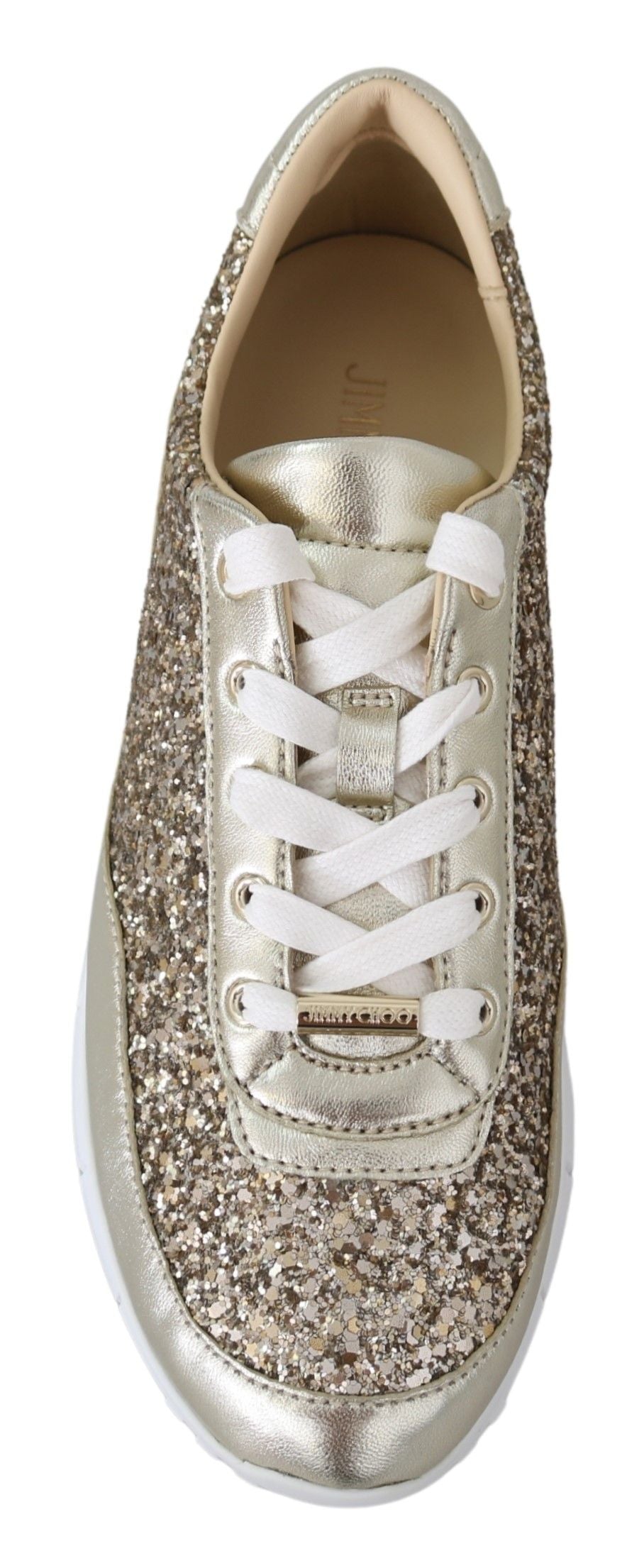 Antique Gold Glitter Leather Slip-On Sneakers