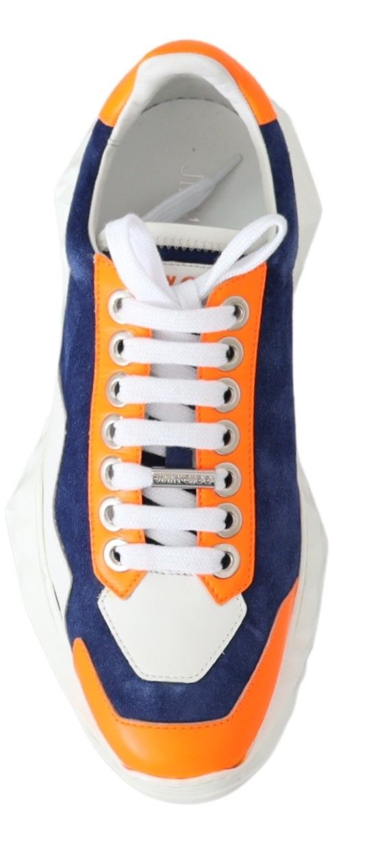 Electric Blue & Orange Luxury Sneakers - Premium Stretch Mesh & Leather