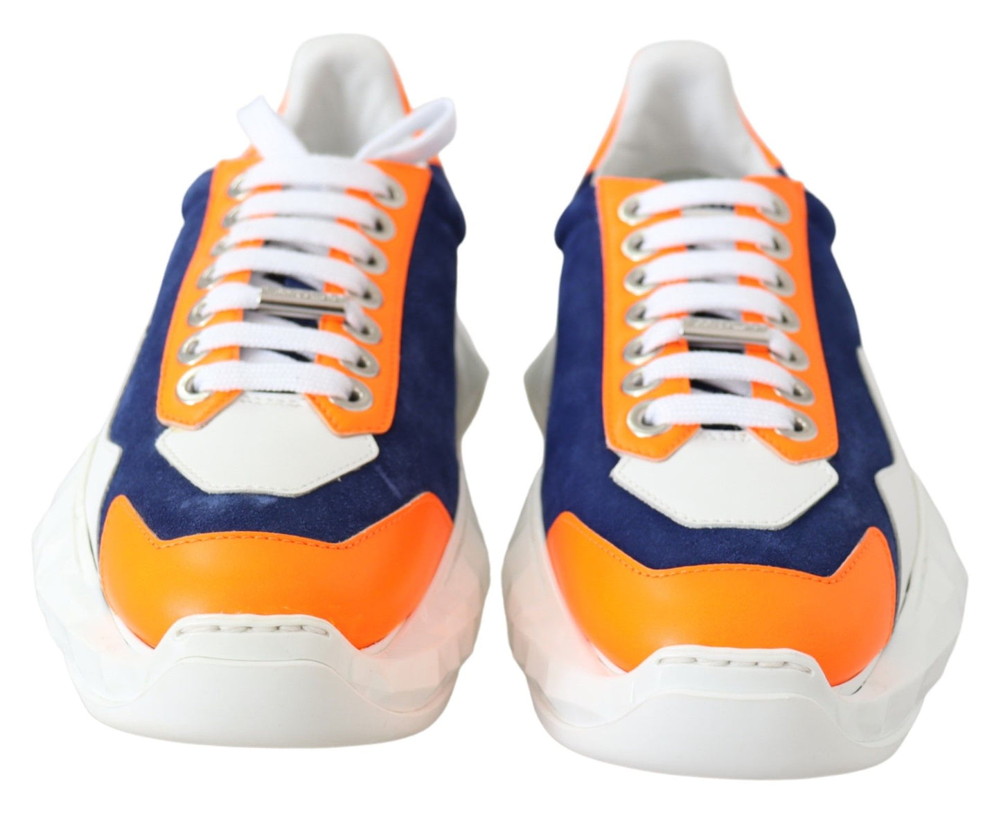 Electric Blue & Orange Luxury Sneakers - Premium Stretch Mesh & Leather