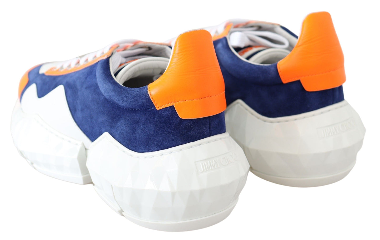 Electric Blue & Orange Luxury Sneakers - Premium Stretch Mesh & Leather