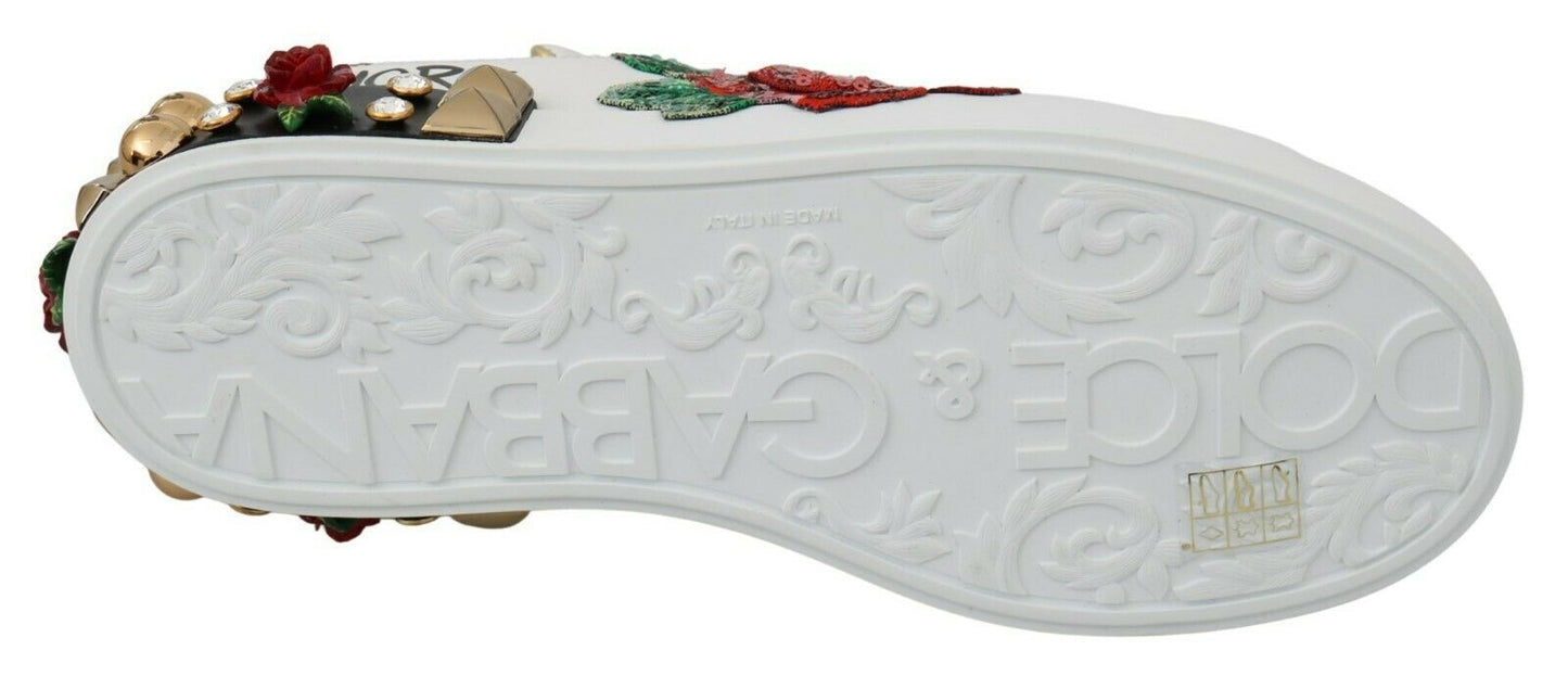 Dolce & Gabbana White Rose Sequined Crystal Women's Sneakers