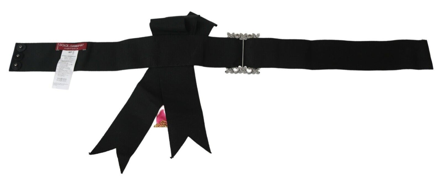 Dolce & Gabbana Black Pink Flower Brooch Crystal Cotton Belt