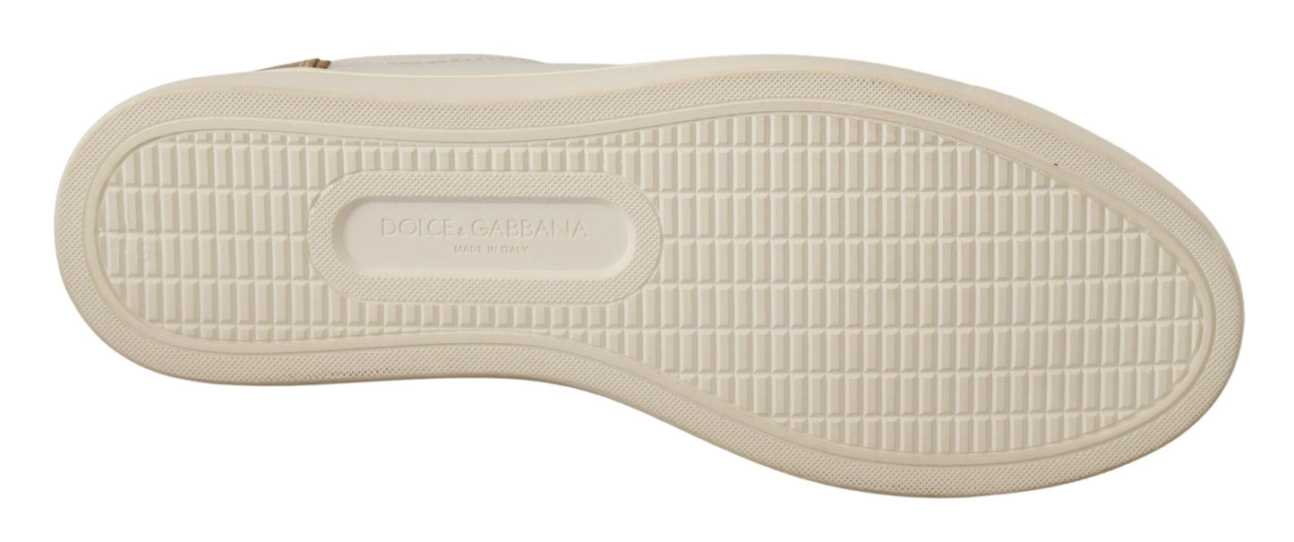 Dolce & Gabbana White Gold Leather Low-Top Sneakers