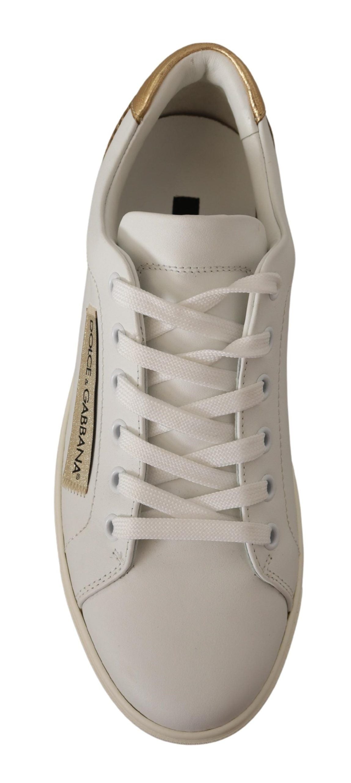 Dolce & Gabbana White Gold Leather Low-Top Sneakers