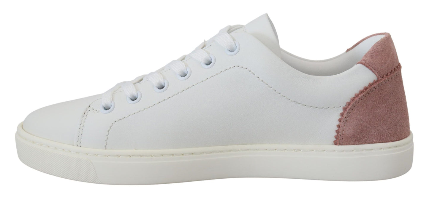 Dolce & Gabbana White and Pink Leather Low-Top Sneakers