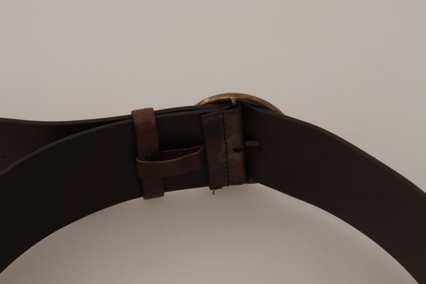 Dolce & Gabbana Dark Brown Wide Calf Leather Belt with Logo Round Buckle