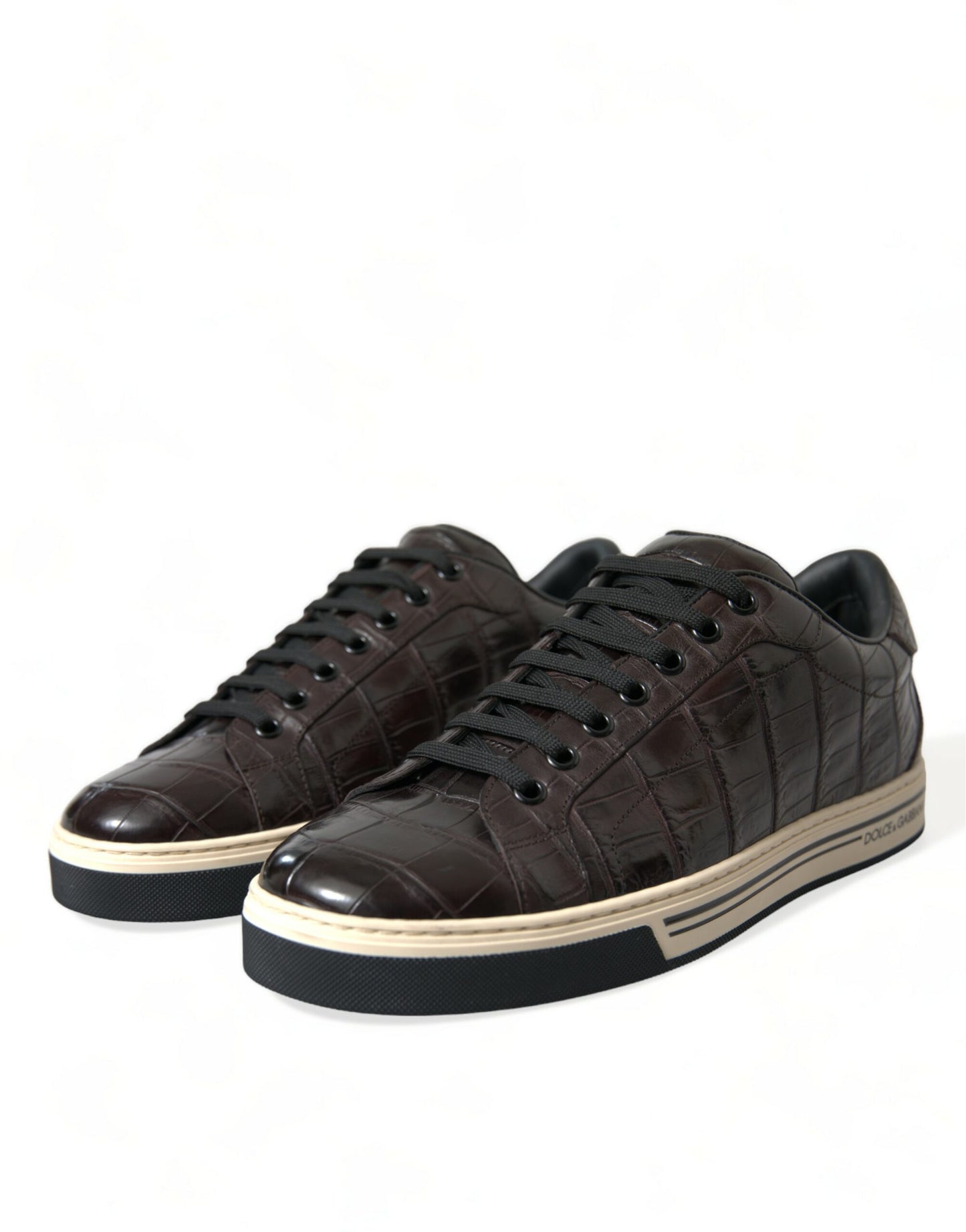 Dolce & Gabbana Brown Crocodile Exotic Leather Men's Casual Sneakers