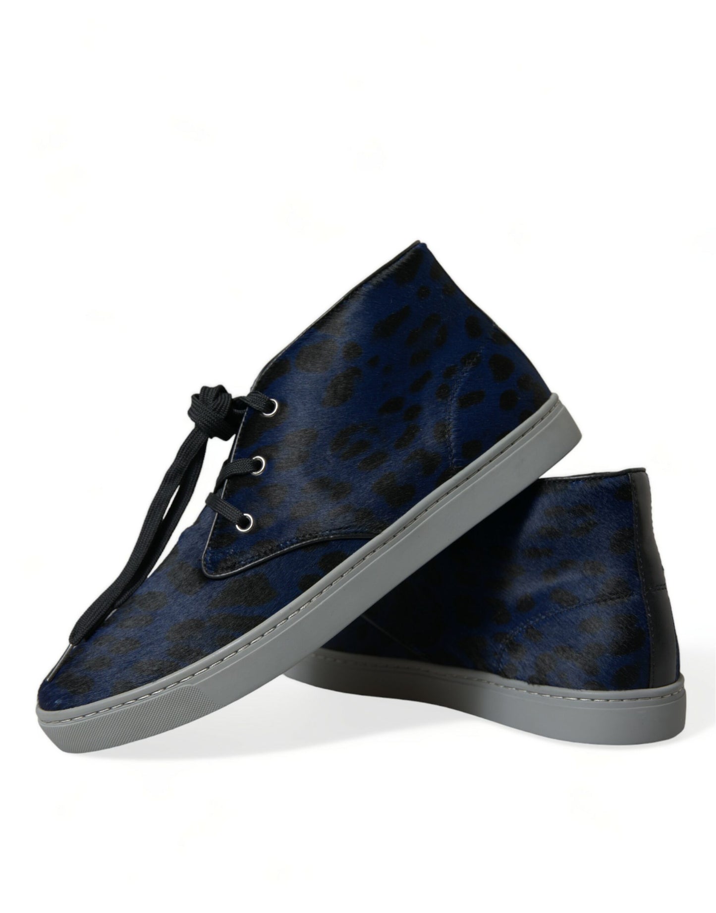Dolce & Gabbana Blue Calfskin Leopard Mid-Top Sneakers