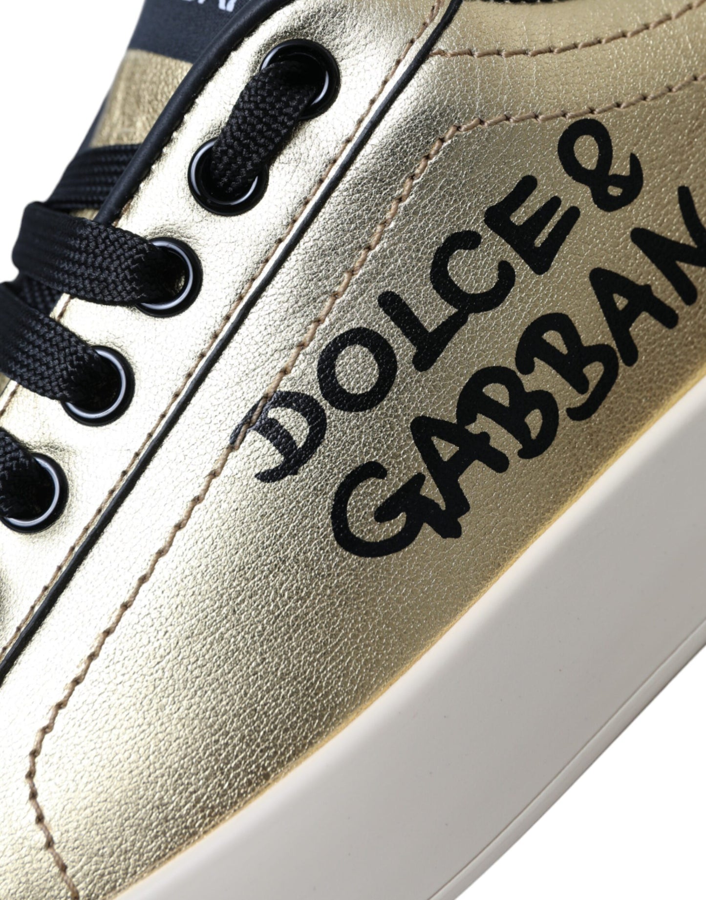 Gold Portofino Low-Top Leather Sneakers - Women's Designer Footwear