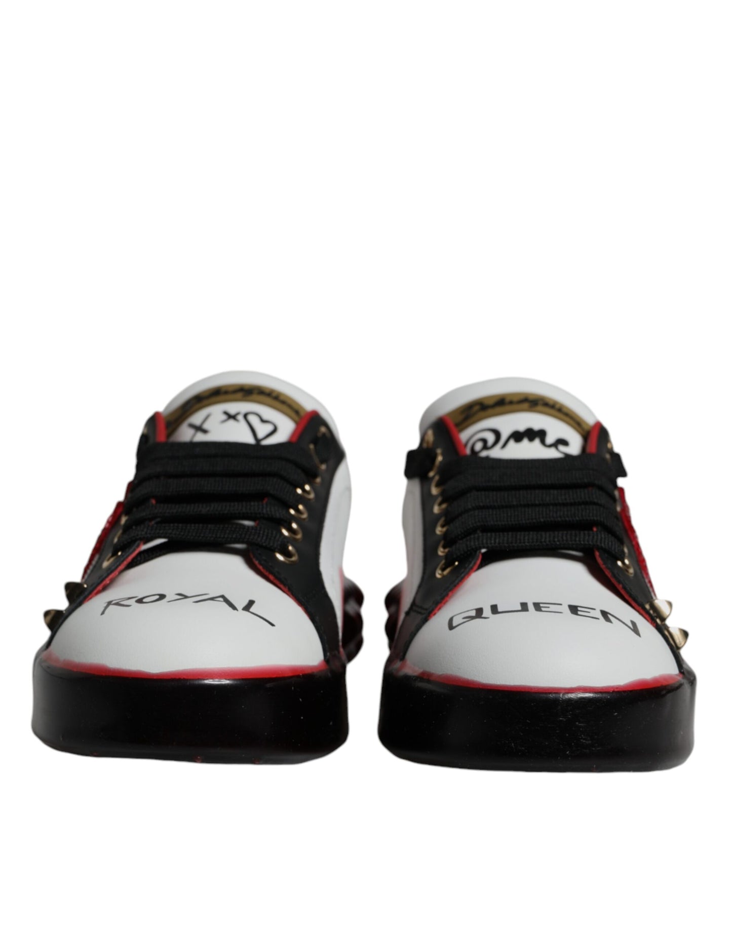 Crystal-Embellished Portofino Leather Sneakers - White & Red
