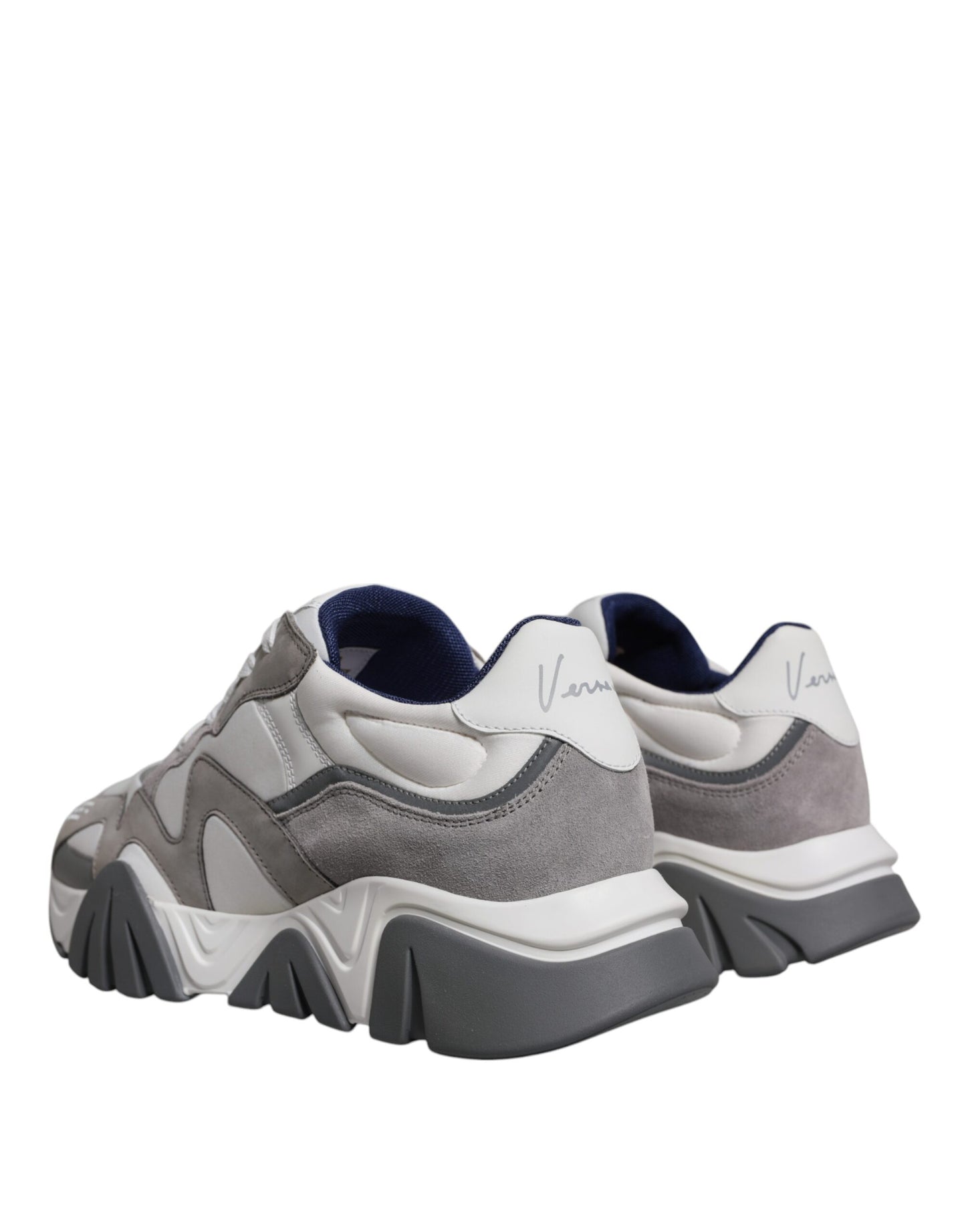 Versace Grey Leather Neoprene Chunky Low Top Squalo Sneakers