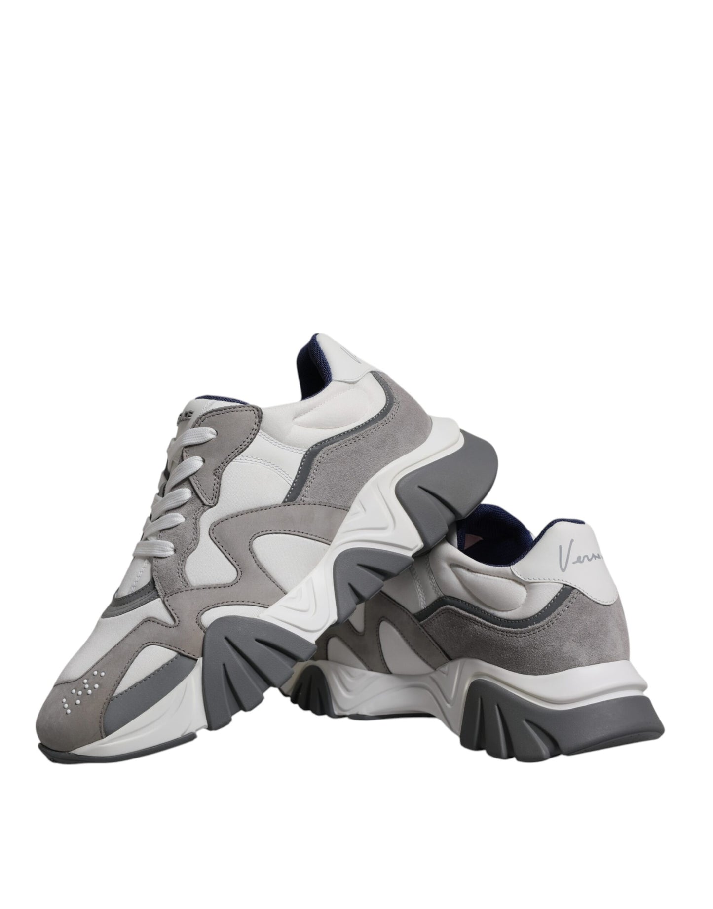Versace Grey Leather Neoprene Chunky Low Top Squalo Sneakers