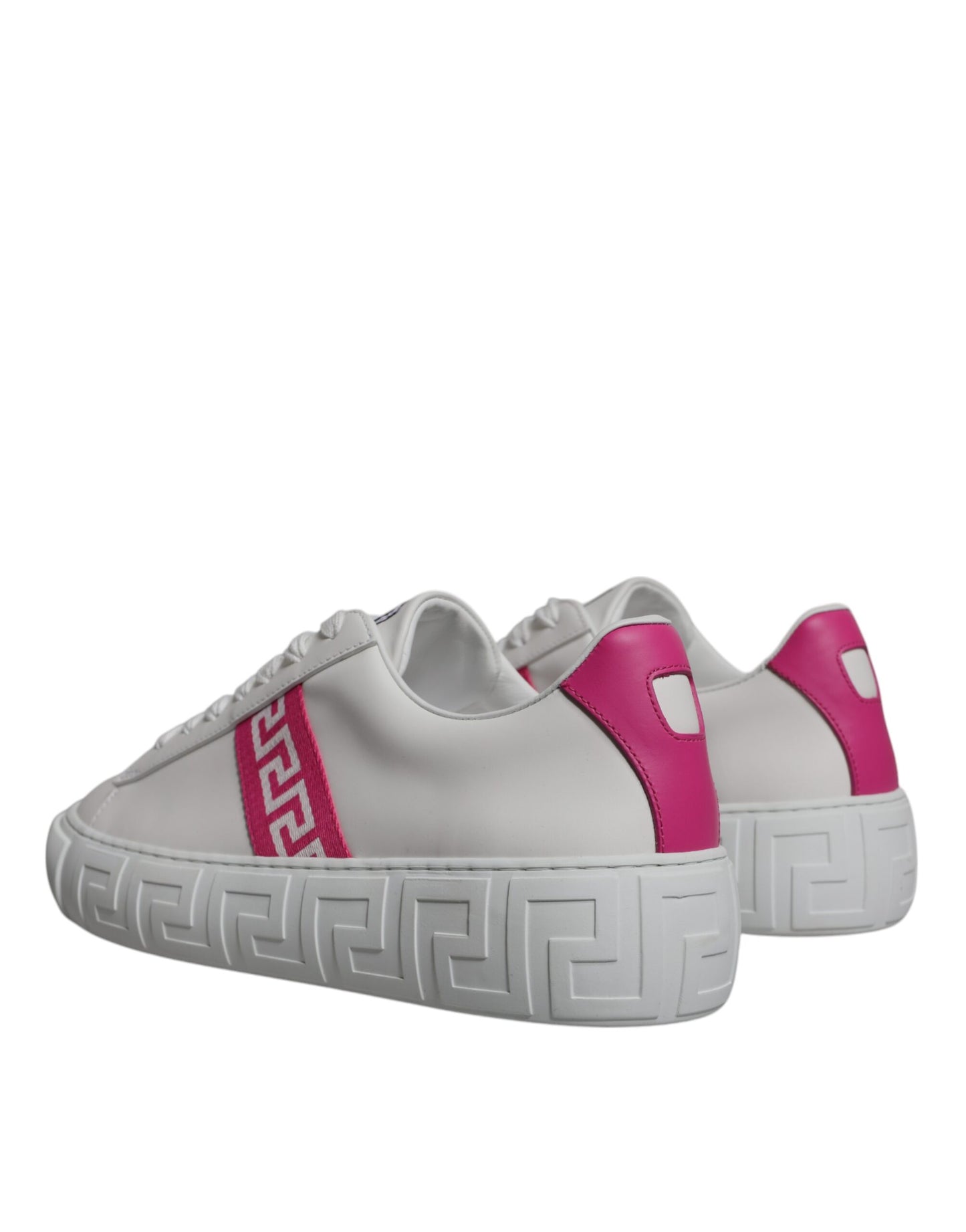 Versace White Pink Greca Print Platform Low Top Sneakers