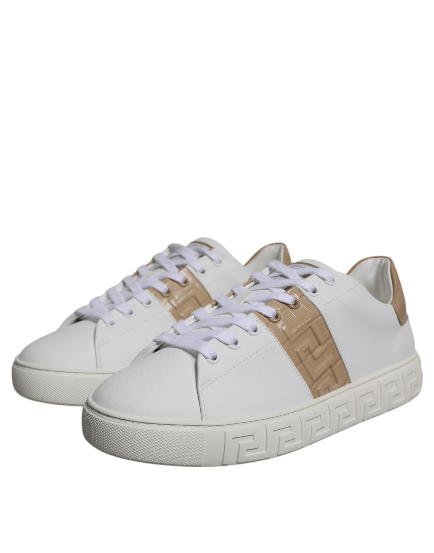 Versace White Brown Greca Print TPU Low Top Men's Sneakers