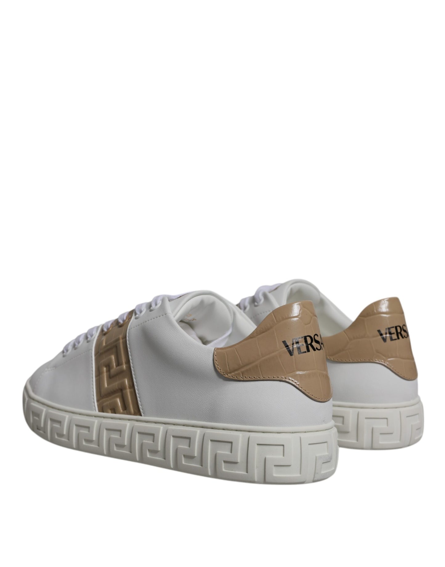 Versace White Brown Greca Print TPU Low Top Men's Sneakers