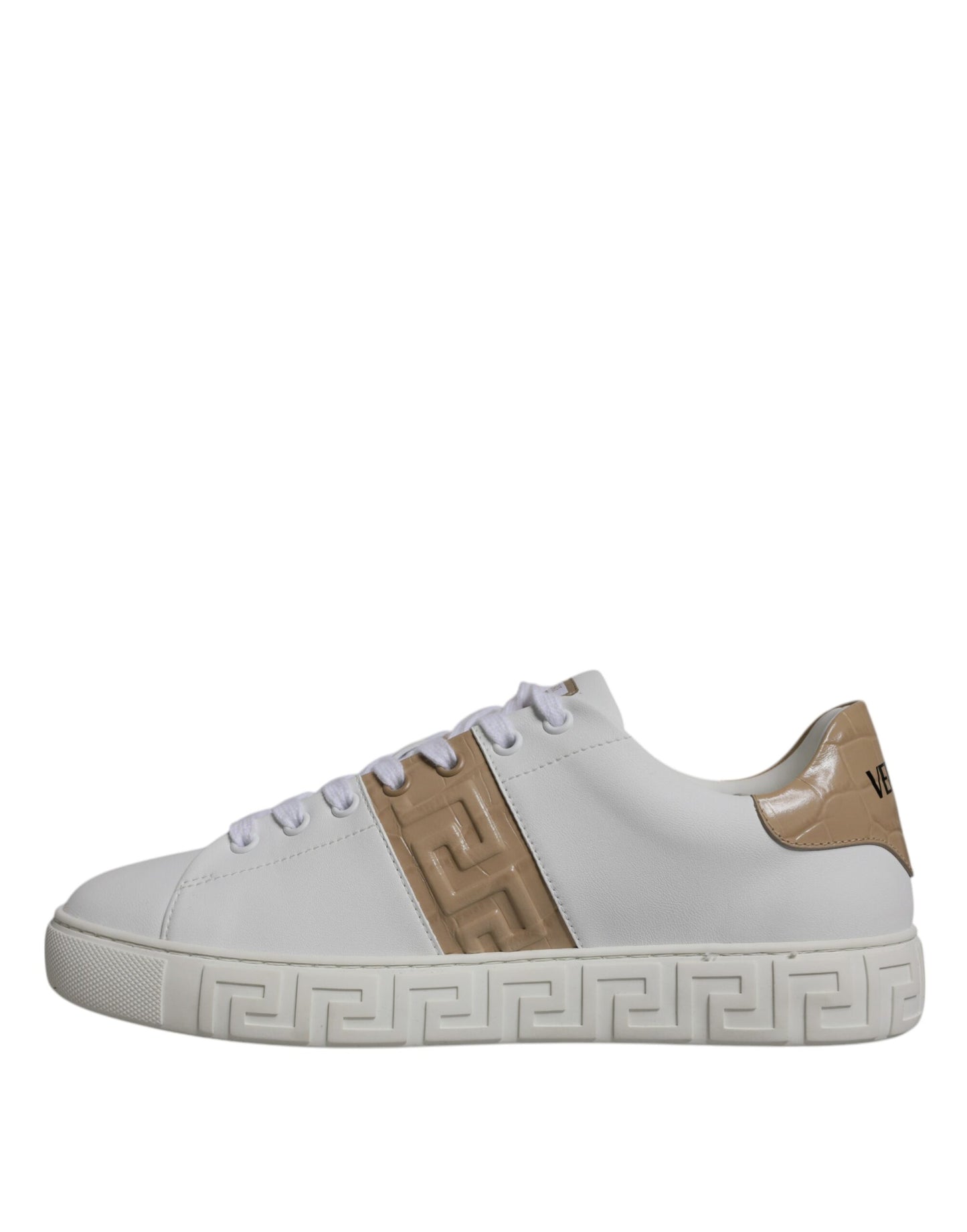 Versace White Brown Greca Print TPU Low Top Men's Sneakers