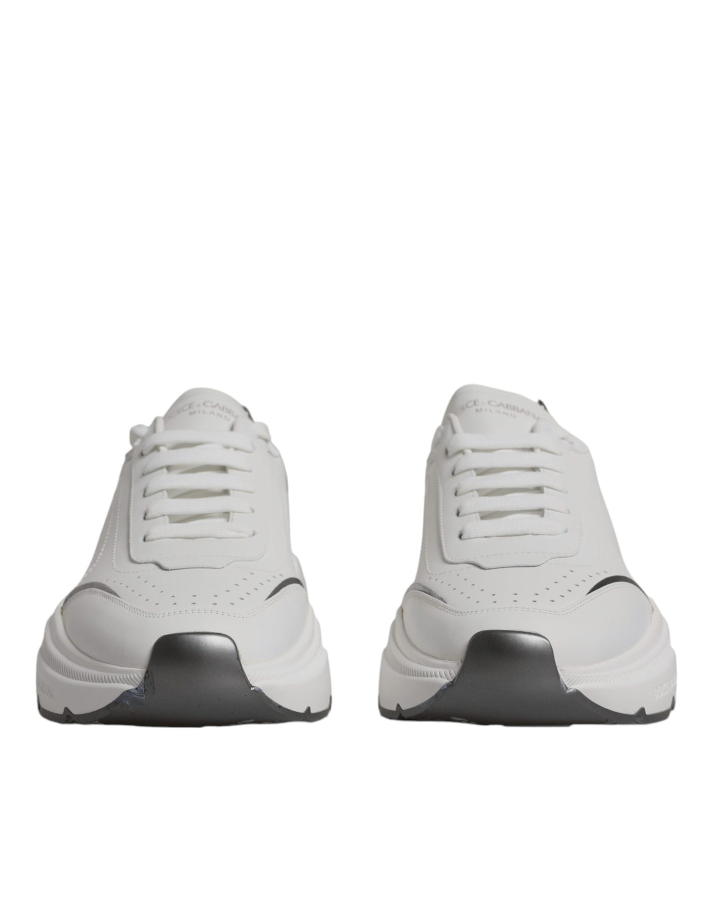 Dolce & Gabbana White Silver DAYMASTER Leather Sneakers
