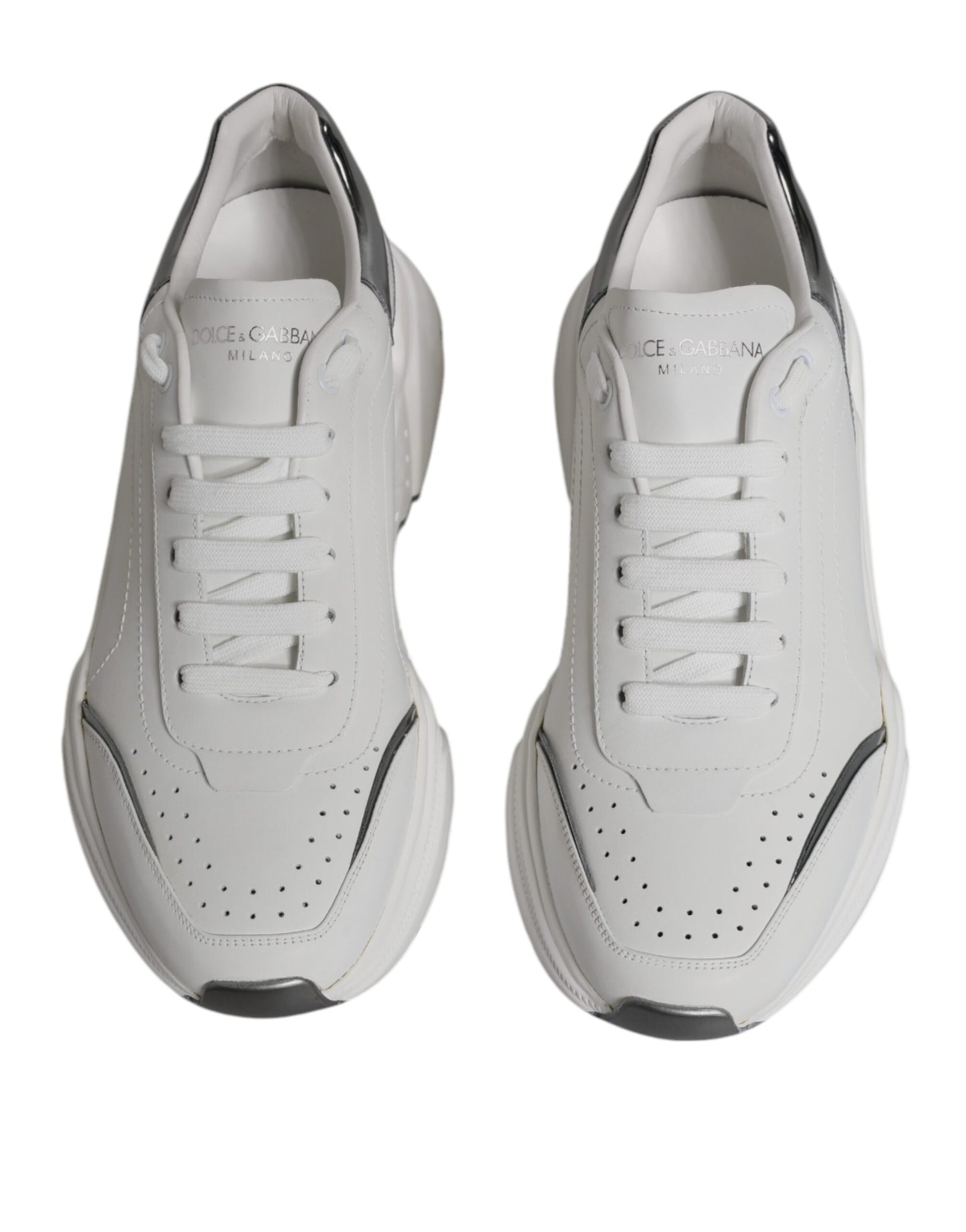 Dolce & Gabbana White Silver DAYMASTER Leather Sneakers