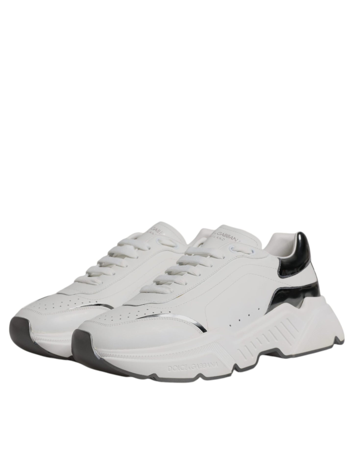Dolce & Gabbana White Silver DAYMASTER Leather Sneakers