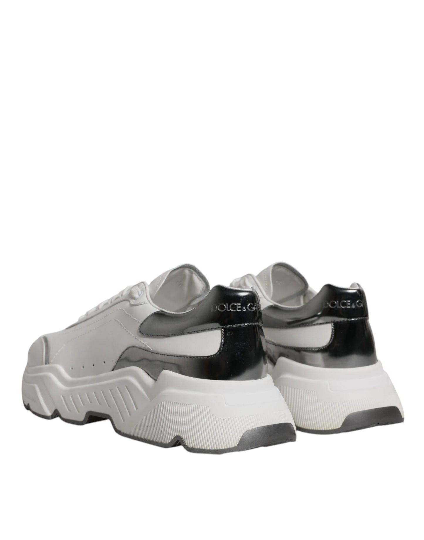 Dolce & Gabbana White Silver DAYMASTER Leather Sneakers