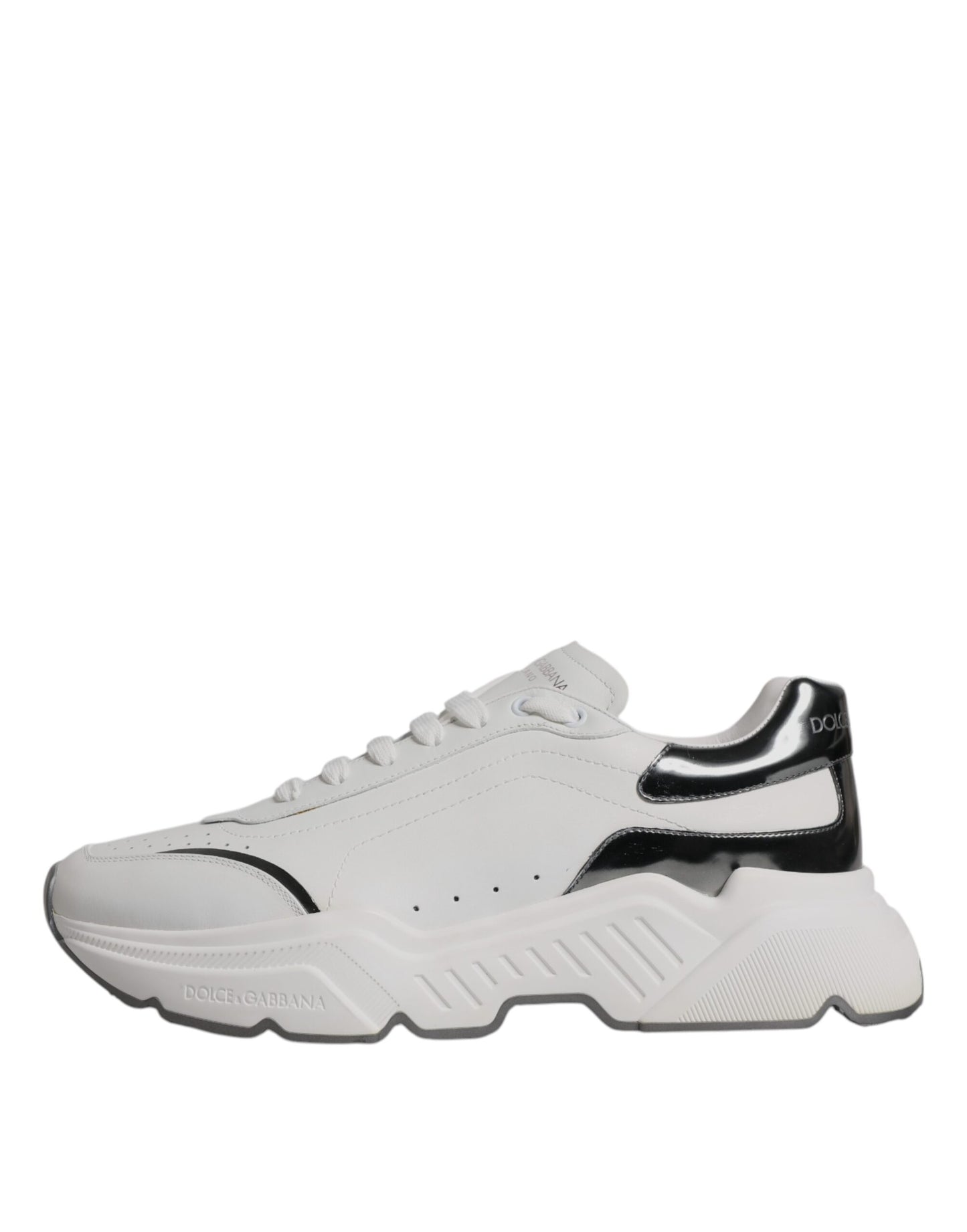 Dolce & Gabbana White Silver DAYMASTER Leather Sneakers