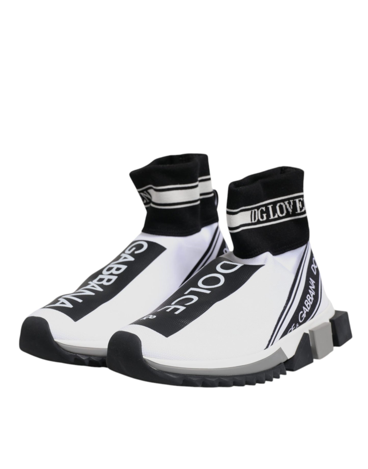 Dolce & Gabbana White and Black Sorrento Socks Sneakers