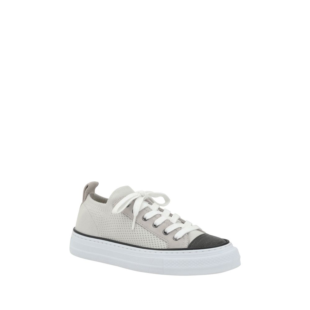 Cotton Knit & Suede Sneakers with Jewel Details