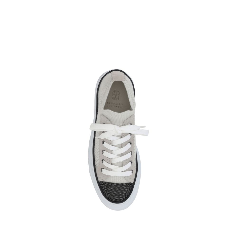 Cotton Knit & Suede Sneakers with Jewel Details