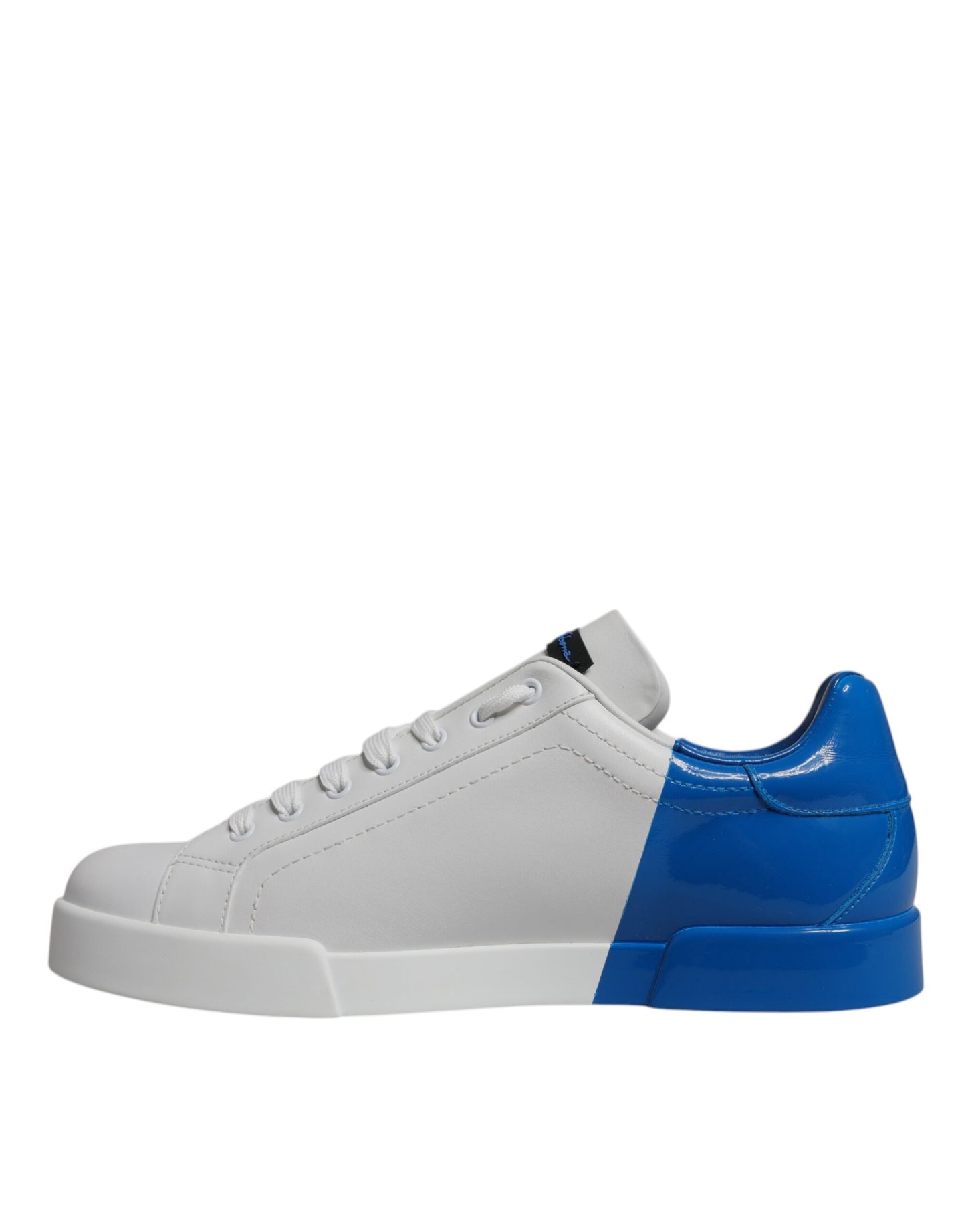 Dolce & Gabbana White and Blue Leather Logo Low-Top Sneakers