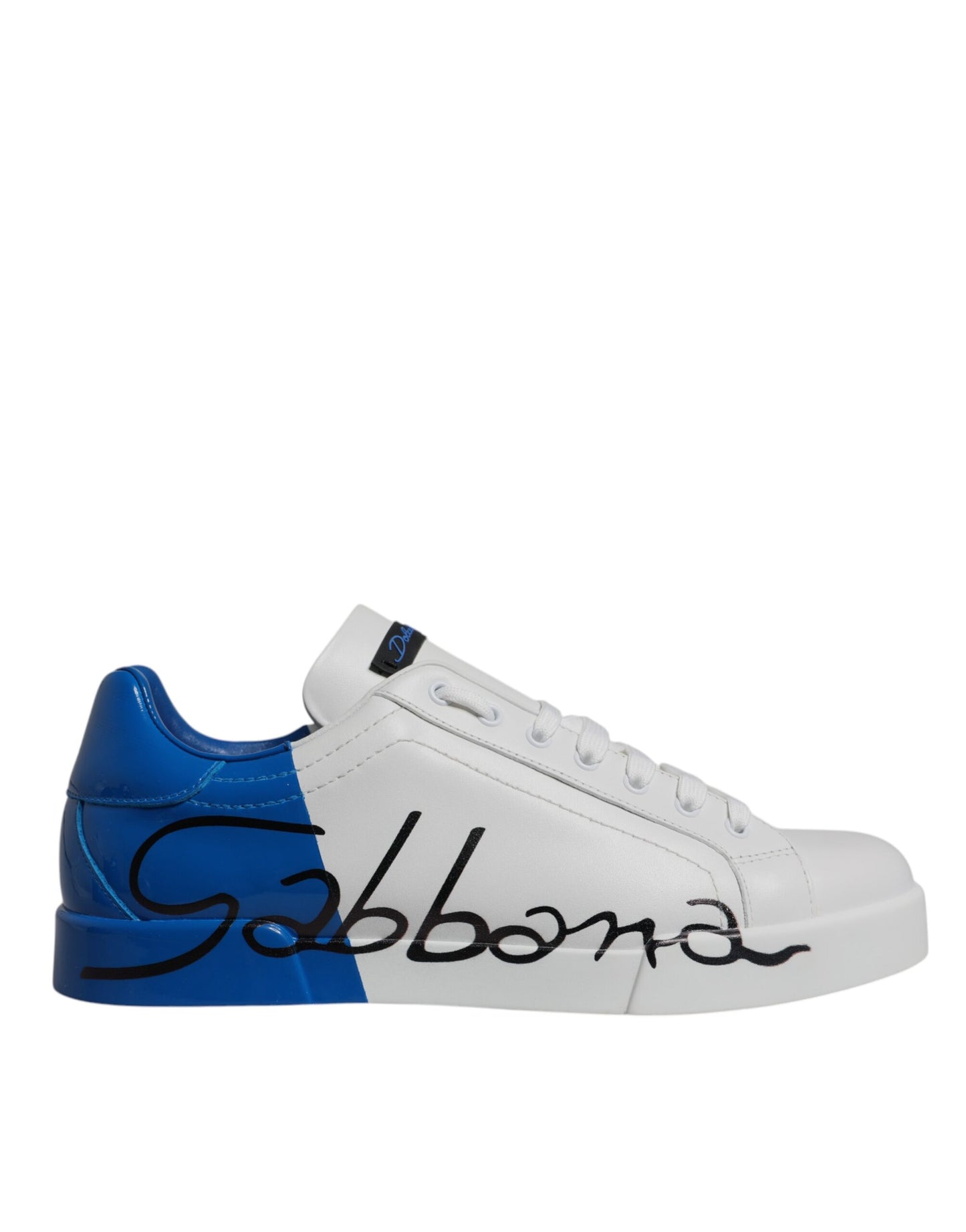 Dolce & Gabbana White and Blue Leather Logo Low-Top Sneakers
