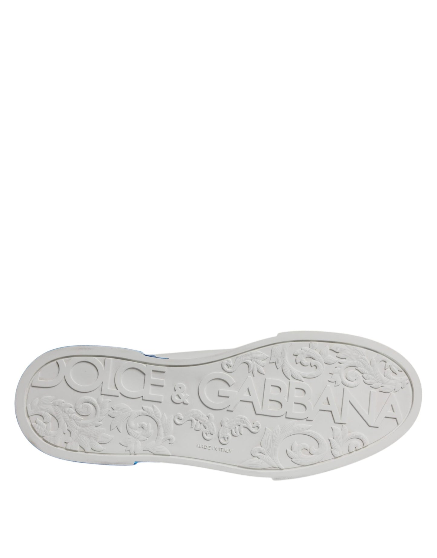 Dolce & Gabbana White and Blue Leather Logo Low-Top Sneakers