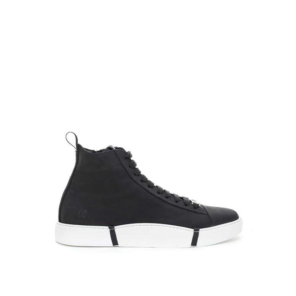 Italian Suede High-Top Sneakers - Premium Black Leather
