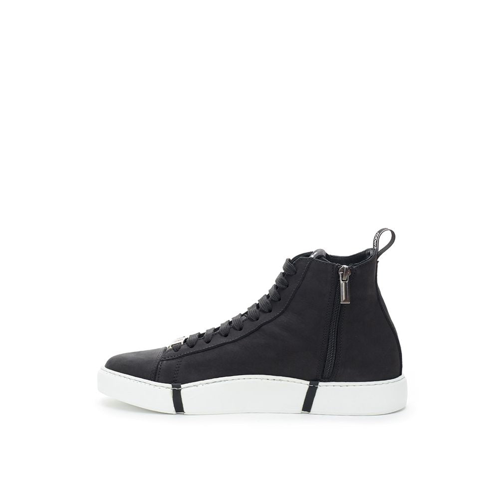Italian Suede High-Top Sneakers - Premium Black Leather