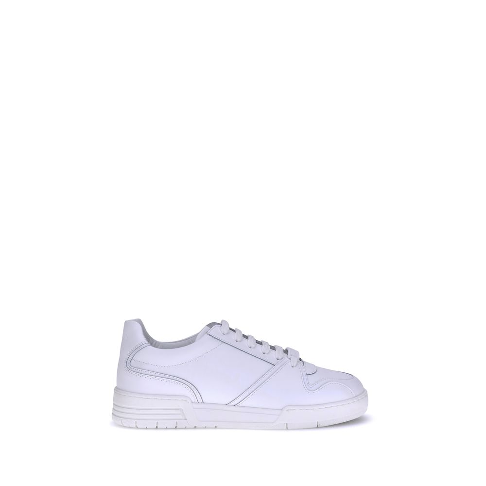 Leather Low-Top Sneakers - White Urban Style with Logo Detail