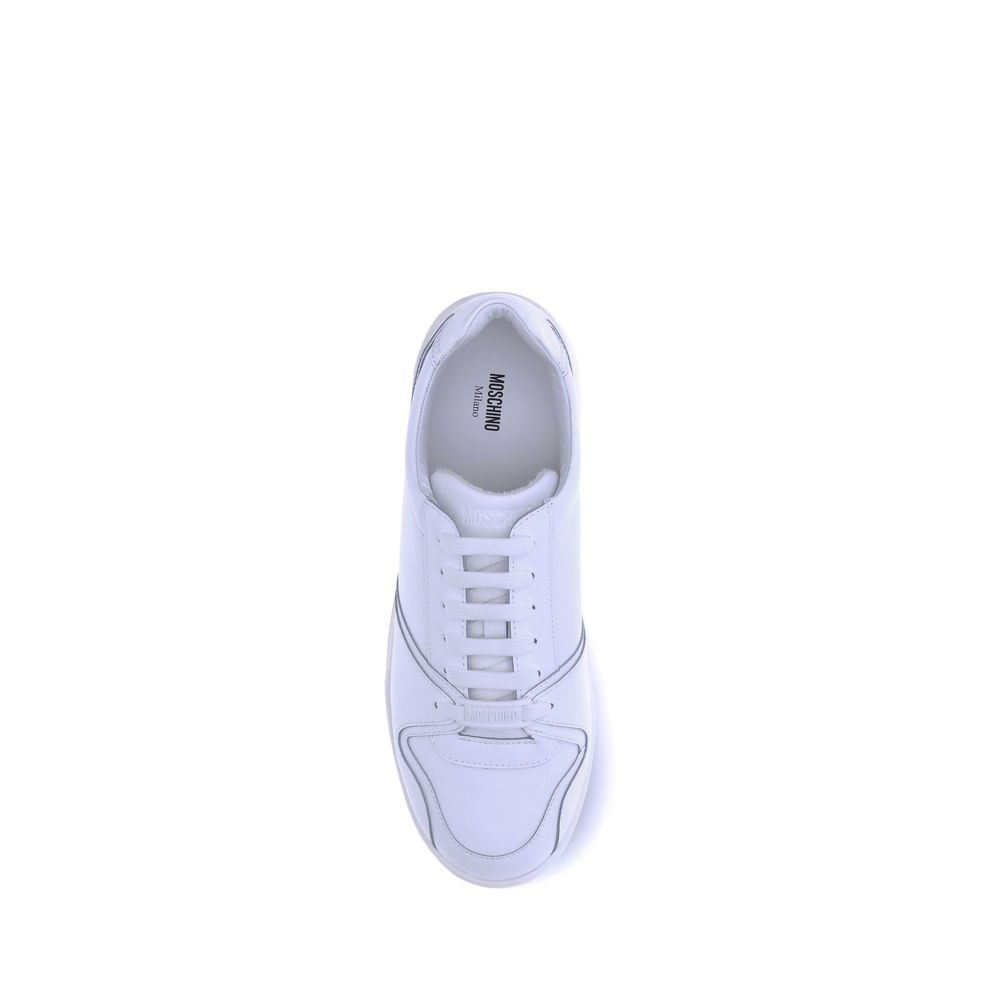 Leather Low-Top Sneakers - White Urban Style with Logo Detail