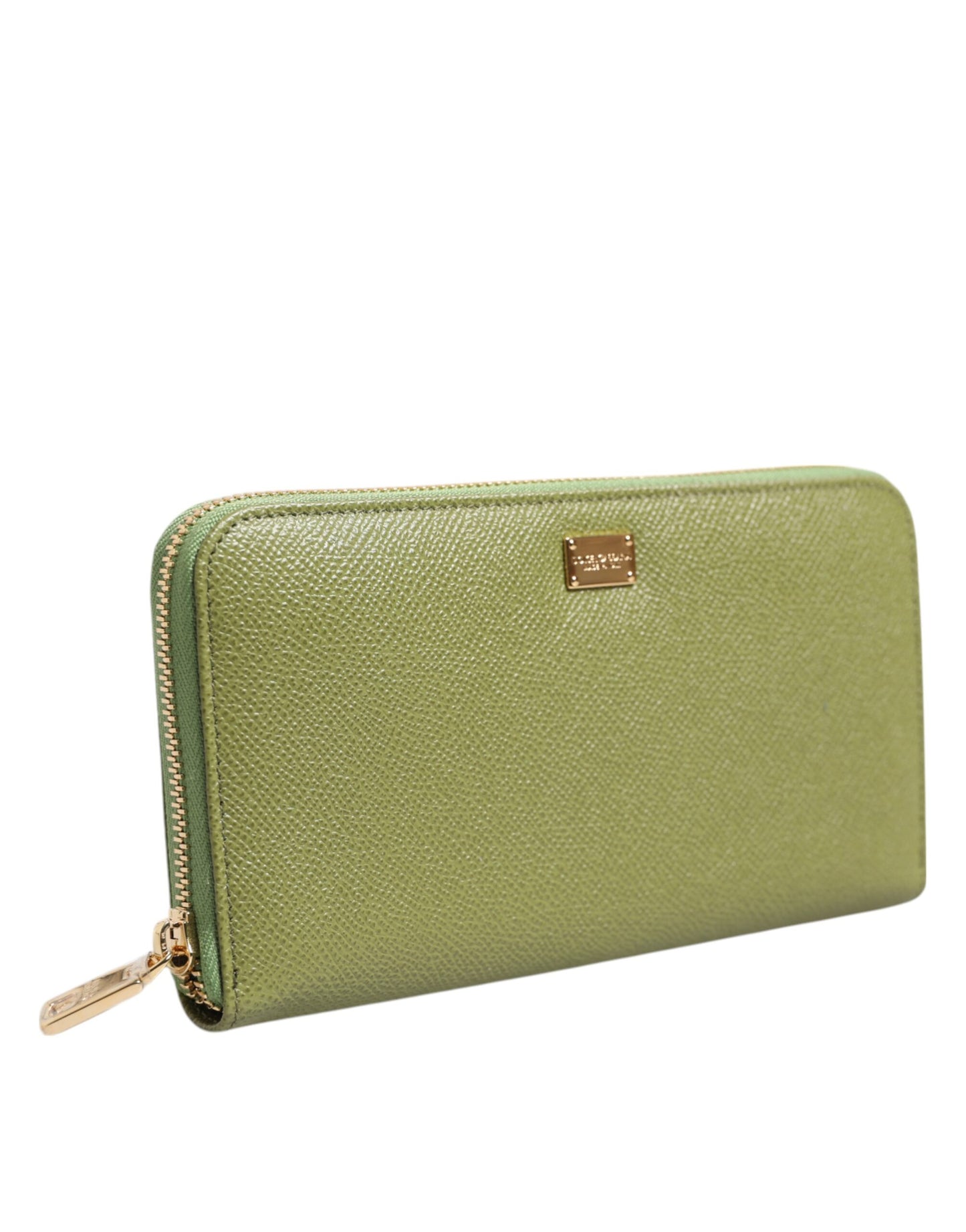 Dolce & Gabbana Green Leather Logo Plaque Zip-Around Continental Wallet