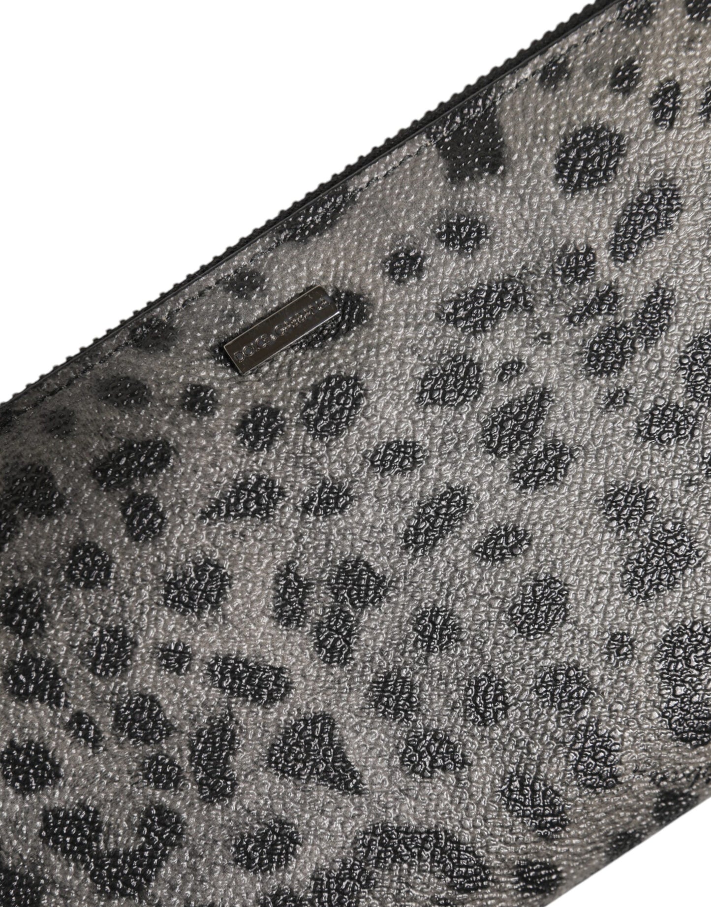 Dolce & Gabbana Black Gray Leopard Leather Zip-Around Continental Wallet