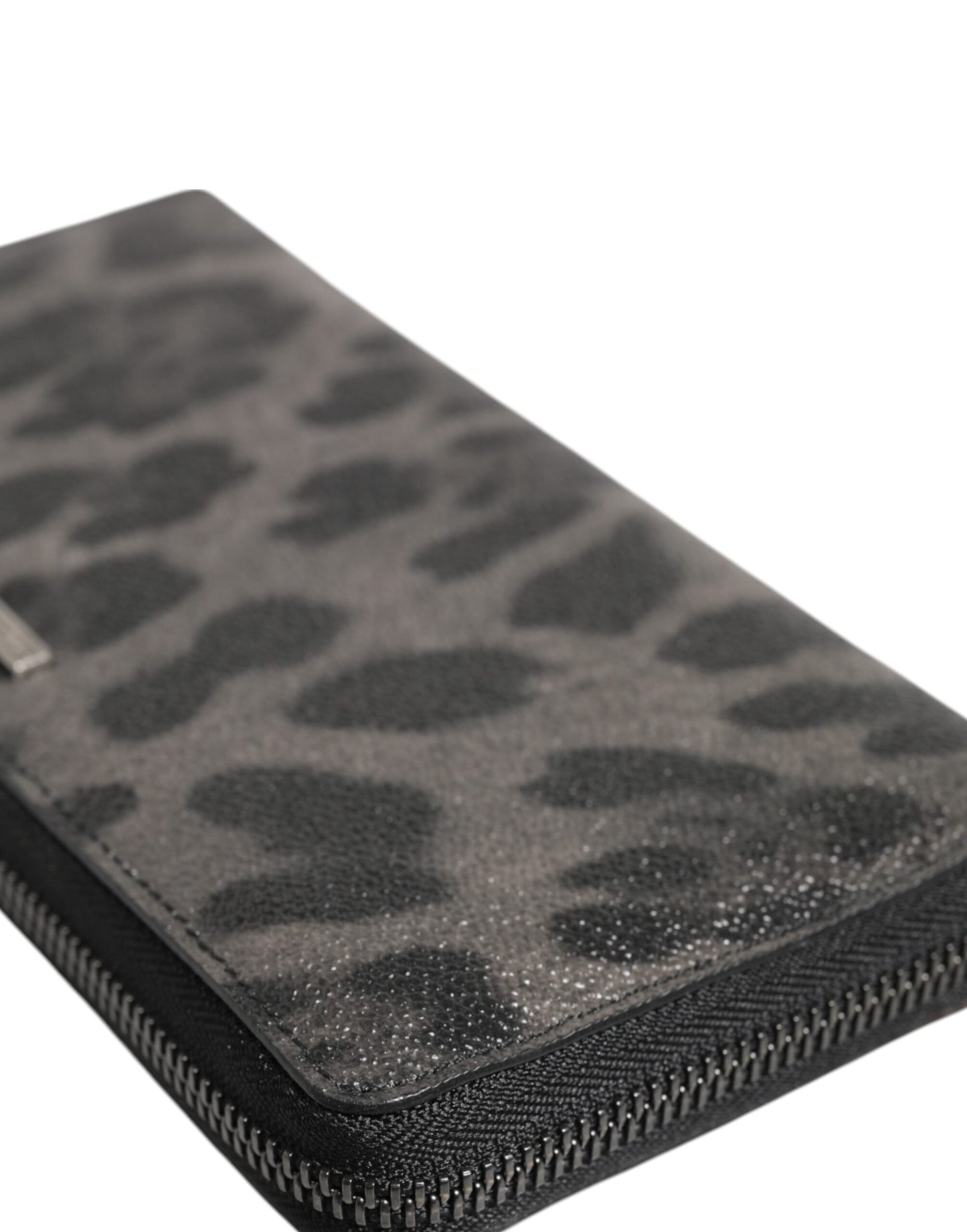 Dolce & Gabbana Black Gray Leopard Leather Zip-Around Continental Wallet