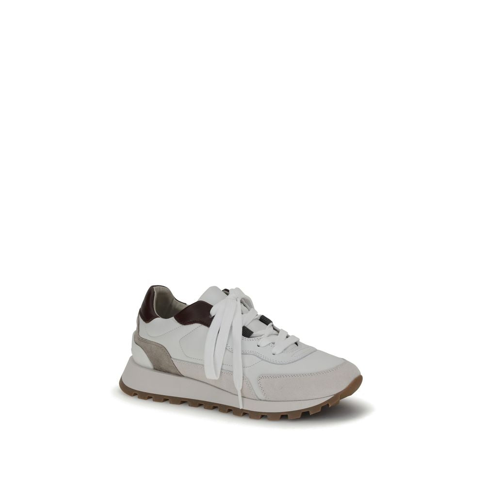Leather Sneakers with Shiny Jewel Details