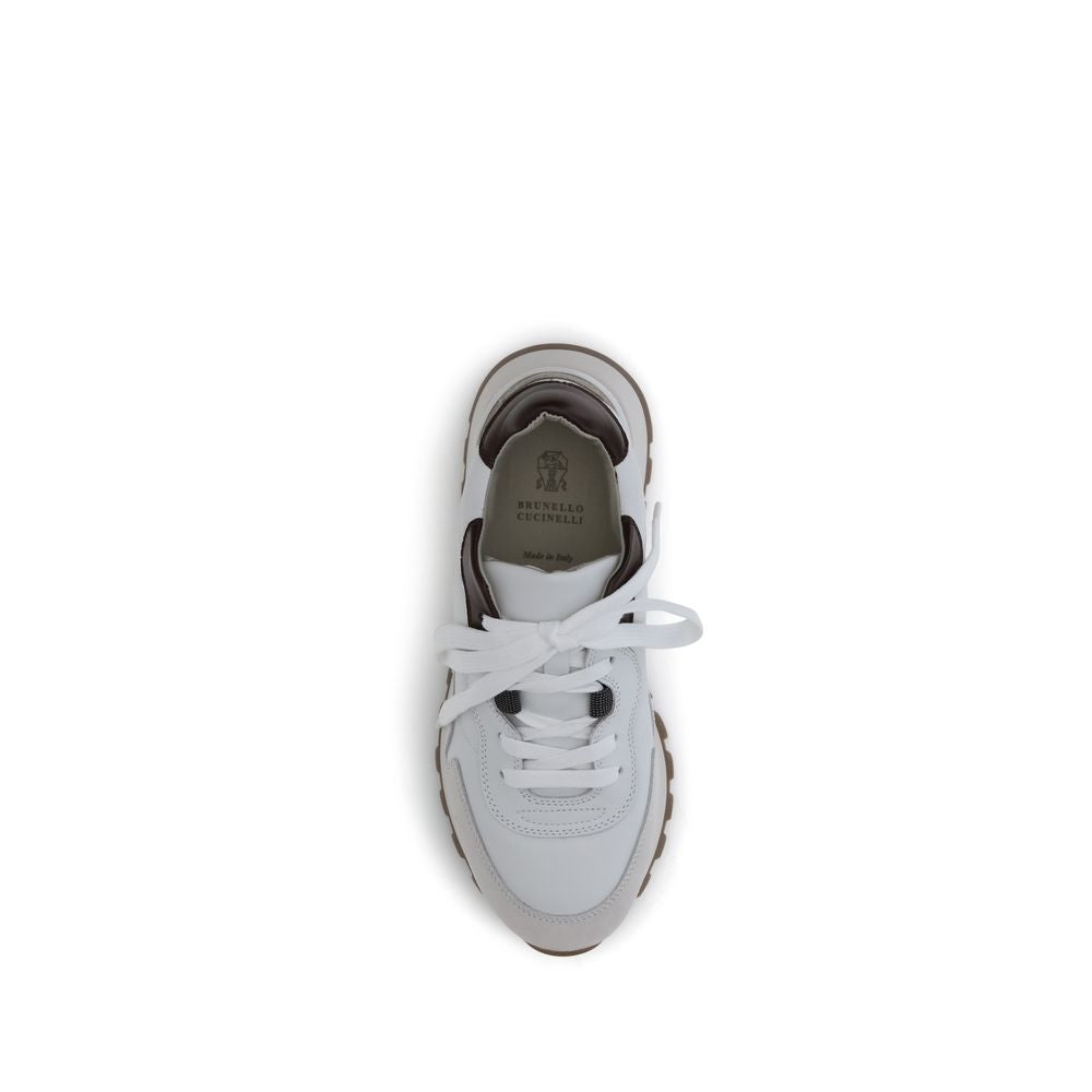 Leather Sneakers with Shiny Jewel Details
