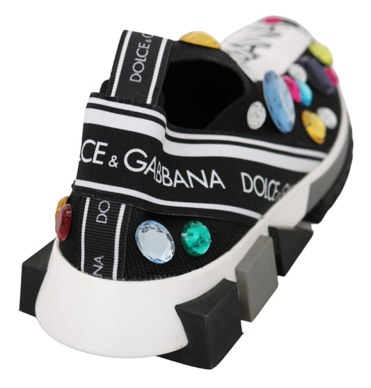 Dolce &amp; Gabbana Black Multicolor Crystal Sneakers