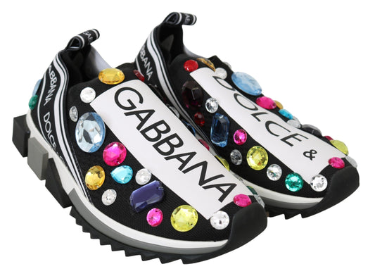Dolce &amp; Gabbana Black Multicolor Crystal Sneakers