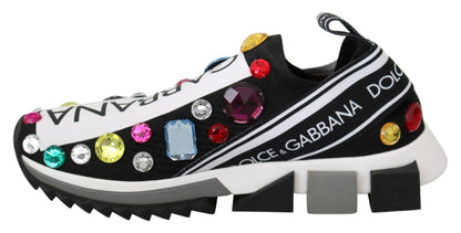 Dolce &amp; Gabbana Black Multicolor Crystal Sneakers