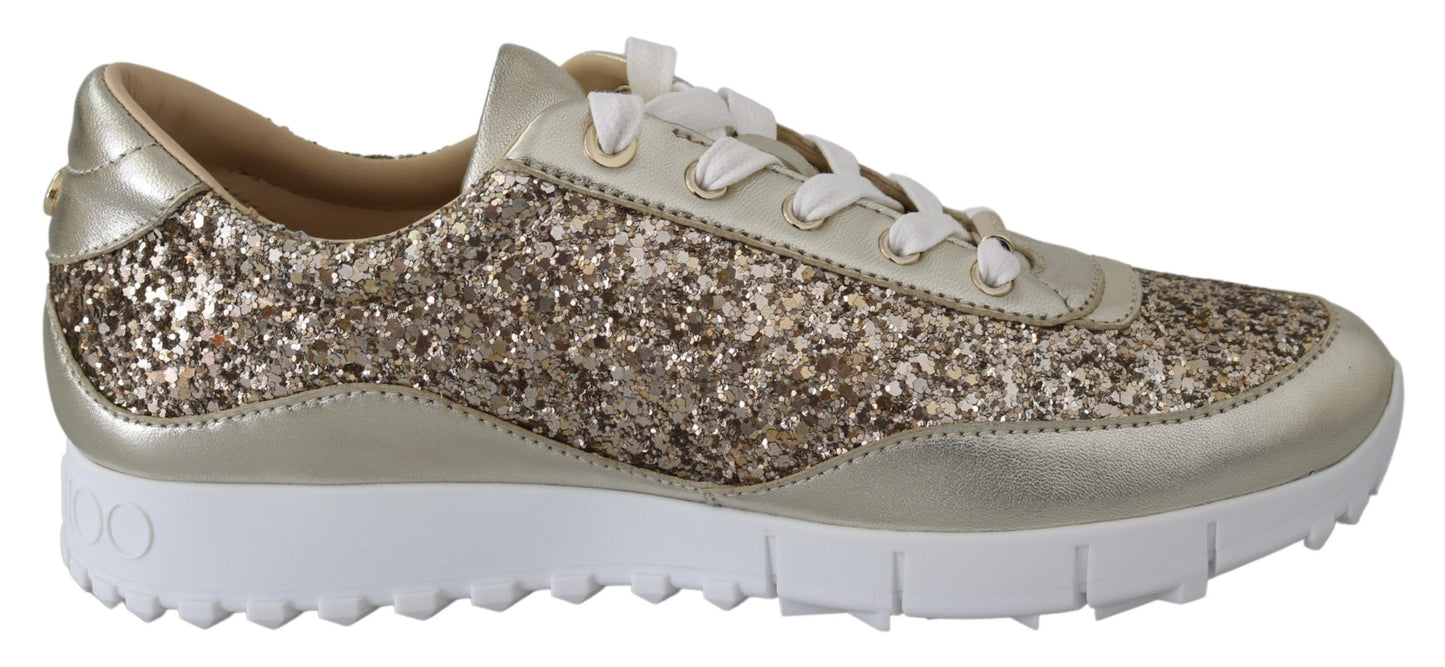 Antique Gold Glitter Leather Slip-On Sneakers