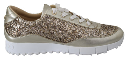 Antique Gold Glitter Leather Slip-On Sneakers