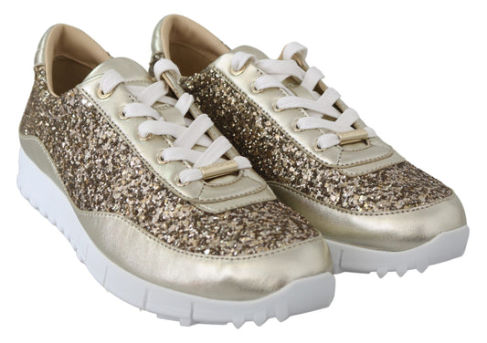 Antique Gold Glitter Leather Slip-On Sneakers