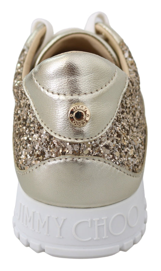 Antique Gold Glitter Leather Slip-On Sneakers