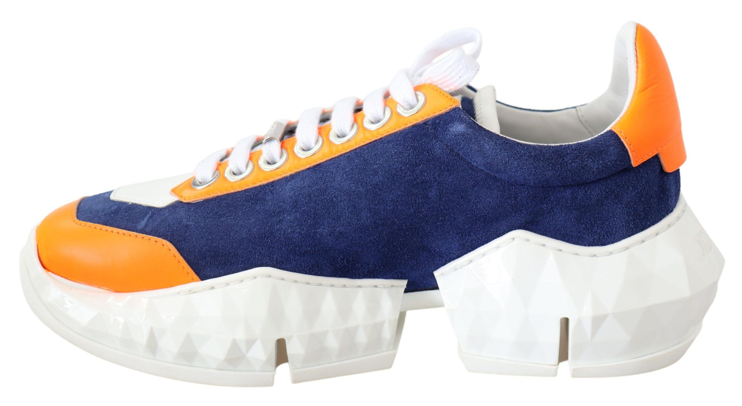 Electric Blue & Orange Luxury Sneakers - Premium Stretch Mesh & Leather